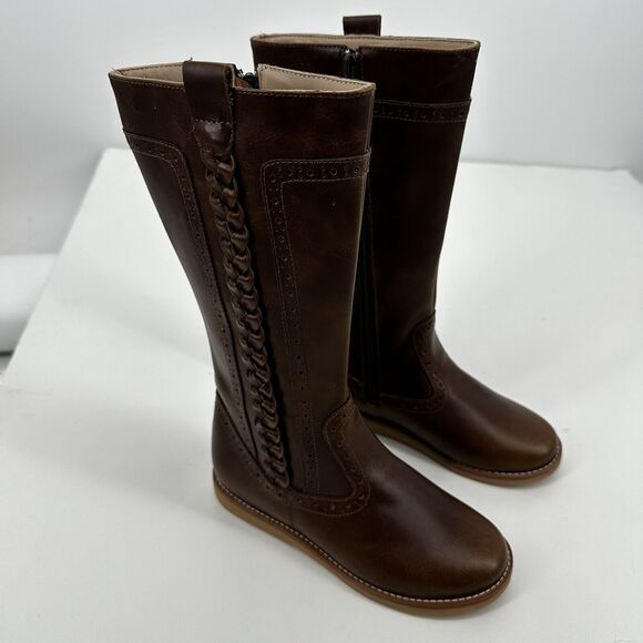 Elephantito Tall Braided Leather Knee High Boots Shoes Brown NWOB Girls Size 13 - Picture 3 of 12